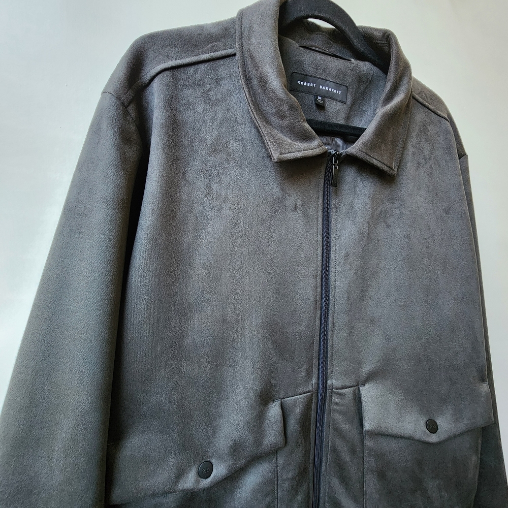 Robert Barakett Men's Charcoal Faux Suede Pilot Jacket XL NWOT Bomber - Picture 6 of 15